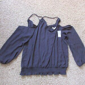 NWT Maurices XXL Dark Gray Cold Shoulder Chiffon Shirt Double V Back/Front